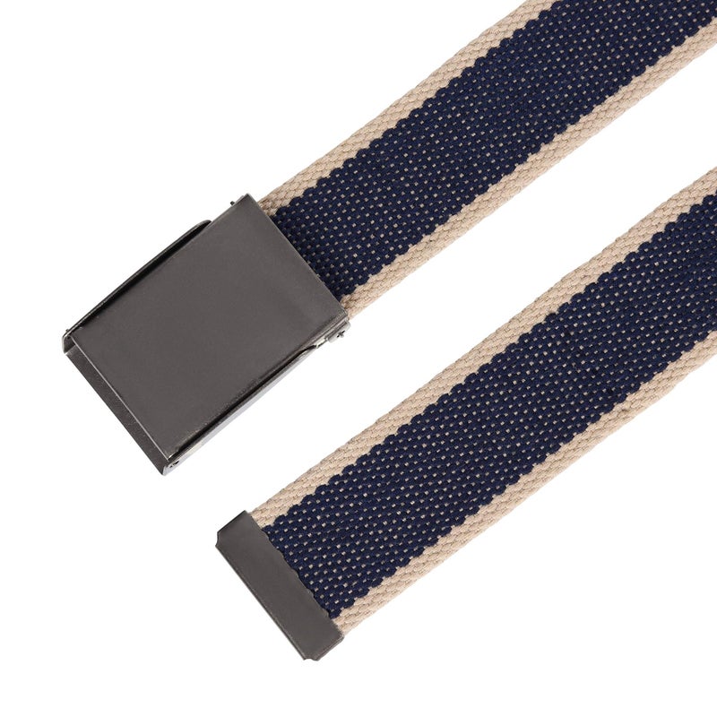 Mile High Life Canvas Web Belt | Cut to Fit Up to 52" | Flip-Top Matte Silver Nickel Buckle (Khaki Navy) - Image 3